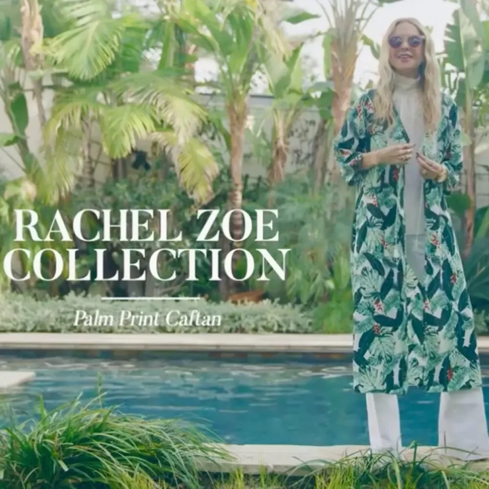 Rachel Zoe Palm Print Caftan in Green and White One Size